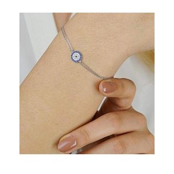 Pigado 925 Ayar Gümüş Zirkon Taşlı Nazar Boncuk Model Bileklik
