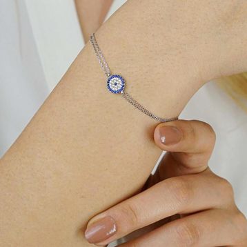 Pigado 925 Ayar Gümüş Zirkon Taşlı Nazar Boncuk Model Bileklik