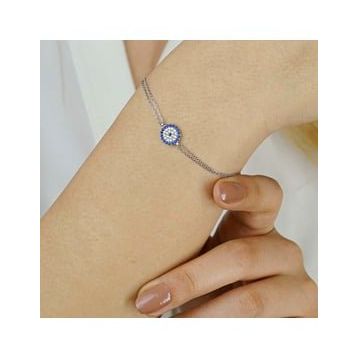 Pigado 925 Ayar Gümüş Zirkon Taşlı Nazar Boncuk Model Bileklik