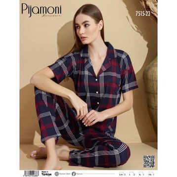 Pijamoni Boydan Düğmeli Lacivert Kadın Pijama Takımı