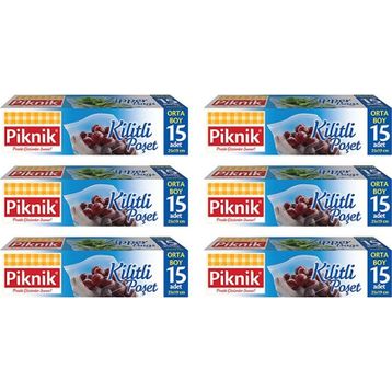 Piknik 1403 Orta Boy 15'li X 6'lı Paket Kilitli Poşet