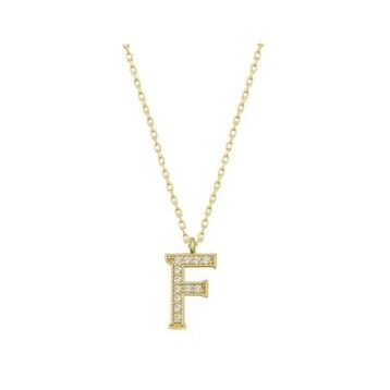 pilelistore 925 Ayar Gümüş Gold F Harfi Kadın Gümüş Kolye