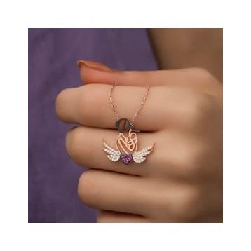 pilelistore 925 Ayar Gümüş Kalpli Anne ve Çocuk Gümüş Kolye