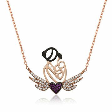 pilelistore 925 Ayar Gümüş Kalpli Anne ve Çocuk Gümüş Kolye