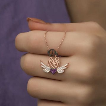 pilelistore 925 Ayar Gümüş Kalpli Anne ve Çocuk Gümüş Kolye
