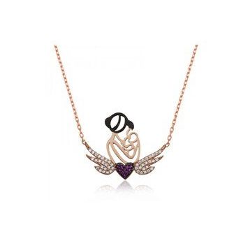 pilelistore 925 Ayar Gümüş Kalpli Anne ve Çocuk Gümüş Kolye