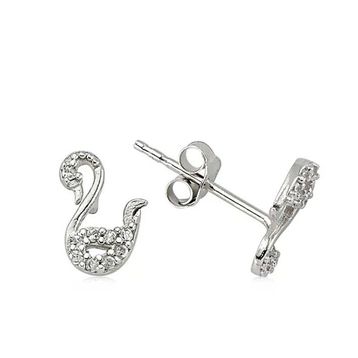 Pilelistore 925 Ayar Gümüş Kuğu Çivili Küpe