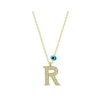 pilelistore 925 Ayar Gümüş Nazar Gold R Harfi Kadın Gümüş Kolye
