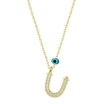 pilelistore 925 Ayar Gümüş Nazar Gold U Harfi Kadın Gümüş Kolye