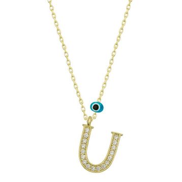 pilelistore 925 Ayar Gümüş Nazar Gold U Harfi Kadın Gümüş Kolye
