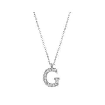 pilelistore 925 Ayar Gümüş Rodyum Kaplama G Harfi Kadın Gümüş Kolye