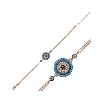 Pilelistore 925 Ayar Gümüş Rose Nazar Bileklik