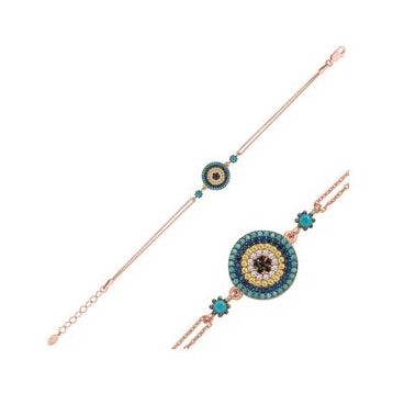 Pilelistore 925 Ayar Gümüş Rose Nazar Bileklik