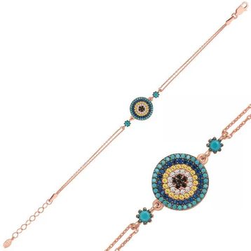 Pilelistore 925 Ayar Gümüş Rose Nazar Bileklik