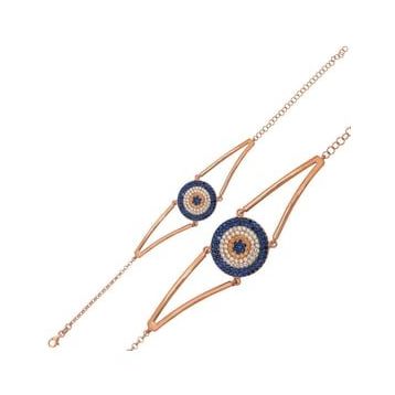 Pilelistore 925 Ayar Gümüş Rose Nazar Bileklik