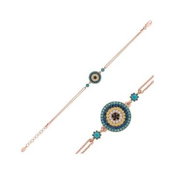 Pilelistore 925 Ayar Gümüş Rose Nazar Bileklik