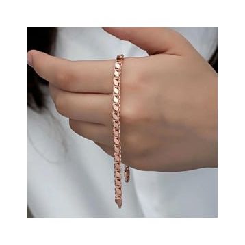 Pilelistore 925 Ayar Gümüş Rose Pullu Zincir Kadın Bileklik