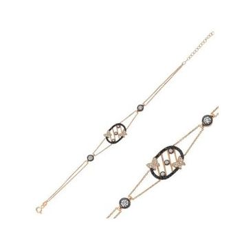Pilelistore 925 Ayar Gümüş Rose Taşlı Kelebek Bileklik