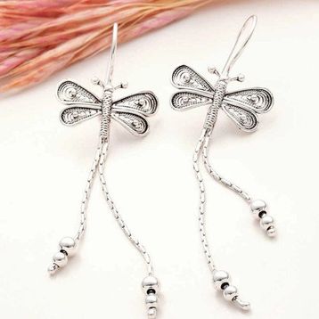 Pilelistore 925 Ayar Gümüş Telkari Sallantılı Yusufçuk Kadın Küpe
