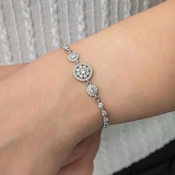 Pilelistore Gümüş Çember Beyaz Taşlı Su Yolu Kadın Bileklik