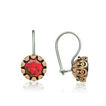 Pilelistore Gümüş Kırmızı Yuvarlak Otantik Kadın Küpe