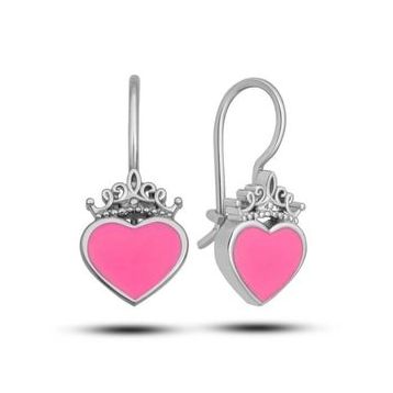 Pilelistore Gümüş Pembe Kalp Sallantılı Çocuk Küpe
