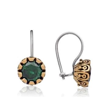 Pilelistore Gümüş Yeşil Yuvarlak Otantik Kadın Küpe