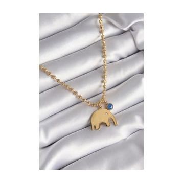 pilelistore TJ-BKO8 316L Çelik Gold Renk Top Zincir Model Fil Figür Nazar Boncuk Detay Kadın Kolye