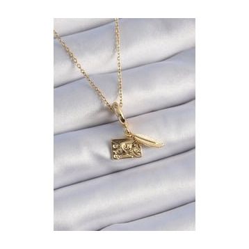 pilelistore TJ-BKO9314 316L Çelik Gold Renk Kalp Detay Mektup Figür Charm Model Kadın Kolye