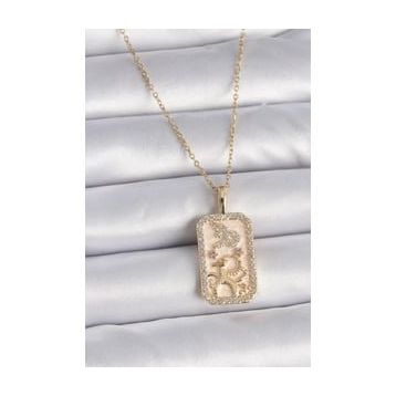 pilelistore TJ-BKO9459 316L Çelik Gold Renk Zincir Oğlak Burcu Zirkon Taşlı Kadın Kolye