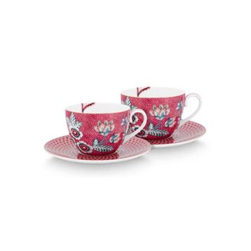 PIP STUDIO Flower Festival Kırmızı 280 ML Porselen Çay Fincan Seti