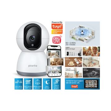 Piranha 9927 Full HD 3 MP 360° Bebek Gece Görüşlü IP Wi-Fi Güvenlik Kamerası