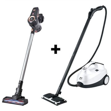 PiranTech ES92 Dikey Şarjlı Süpürge + CB-107C Beyaz Buharlı Temizlik Makinesi