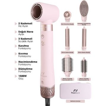PiranTech KS-611 Airbreeze Pembe Saç Şekillendirme ve Kurutma Seti