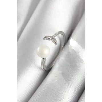 Pirinç Gümüş Renk Top İnci Figür Balık Kuyruğu Model Kadın Yüzük