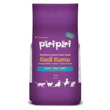 Pisipisi 10 kg Pudralı Topaklanan Bentonit Beyaz Kalın Taneli Kedi Kumu