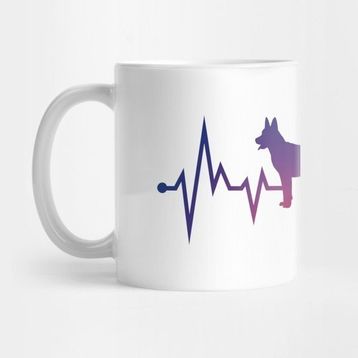 Pixxa Dutch Shepherd Colorful Heartbeat, Heart & Dog Paw Kupa Bardak