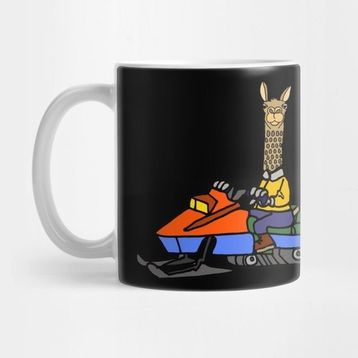 Pixxa Funny Llama Snowmobiling Cartoon Kupa Bardak