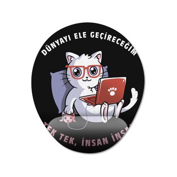 Pixxa Model 1 Oval Dünyayı Ele Geçireceğim Kedi Bilek Destekli Mouse Pad