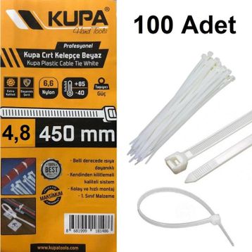 Plastik Beyaz 4.8x450 mm 100 Adet Cırt Kelepçe