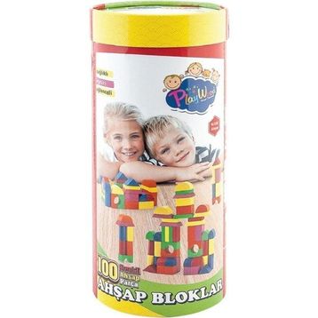 Playwood 100 Parça Silindir Kutuda Renkli Eğitici Ahşap Oyuncak Bloklar