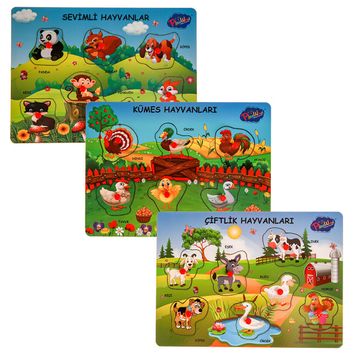 Playwood Ahşap Tutmalı Puzzle Çiftlik Sevimli Kümes Hayvanları
