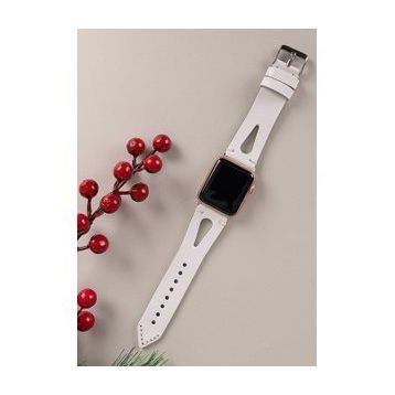 Plm BA2-F3 Beyaz 42-44-45 mm Apple Watch Uyumlu Deri Kordon