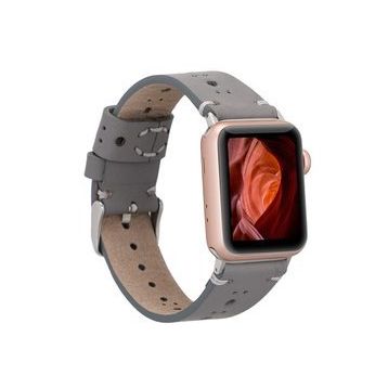 Plm BA8-RST9 Gri 42-44-45 mm Apple Watch Uyumlu Deri Kordon