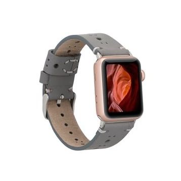 Plm BA8-RST9 Gri 42-44-45 mm Apple Watch Uyumlu Deri Kordon