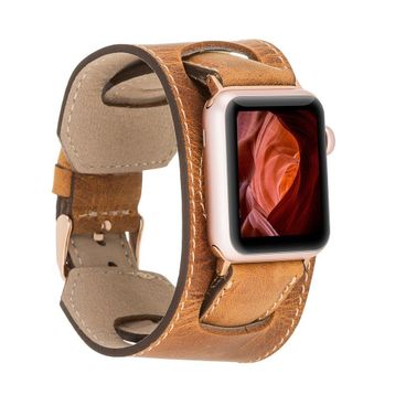Plm Cuff G19 Taba 42-44-45 mm Apple Watch Uyumlu Deri Kordon