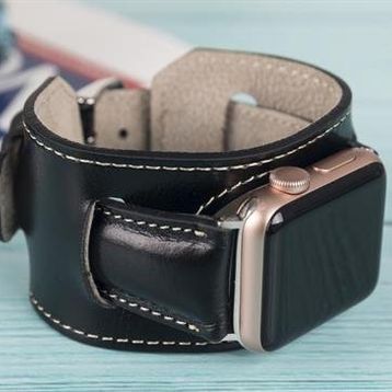 Plm Cuff RST1 Siyah 42-44-45 mm Apple Watch Uyumlu Deri Kordon