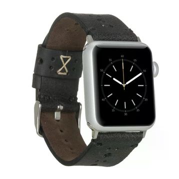 Plm Delikli Siyah 42-44-45 mm Apple Watch Uyumlu Deri Kordon