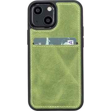 Plm G16 Yeşil Apple iPhone 13 Mini Uyumlu Deri Kartlıklı Arka Kapak