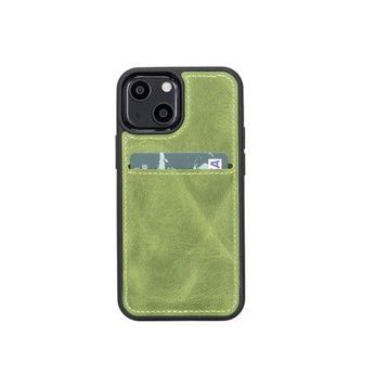 Plm G16 Yeşil Apple iPhone 13 Mini Uyumlu Deri Kartlıklı Arka Kapak